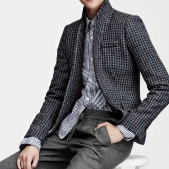 J. Crew. Houndstooth Regent Wool Blazer In Olive Amber Size 00 - Picture 2 of 12
